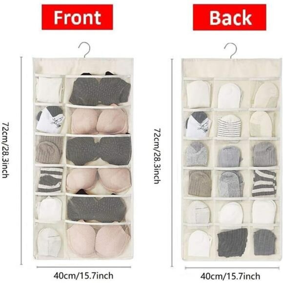 Closet Hanging Organizer Dual Sided with Mesh Pockets for Bras Underwear Socks - Picture 3 of 7